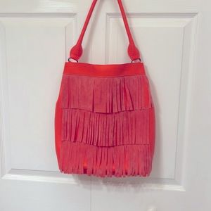 NWOT/NEVER USED - Coral color tote with fringe along front side - Boho style